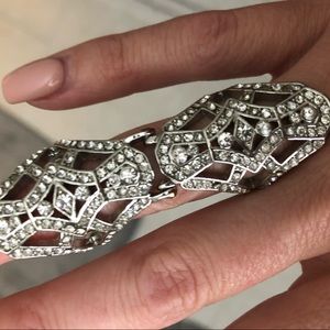 Long finger silver rhinestone ring